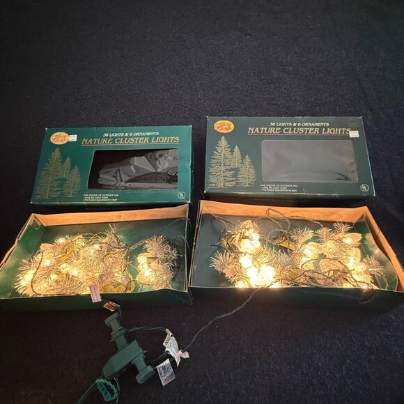 Set 2 Vtg Nature Clusters White Glitter Plastic Pinecone Christmas Light String - Picture 1 of 13